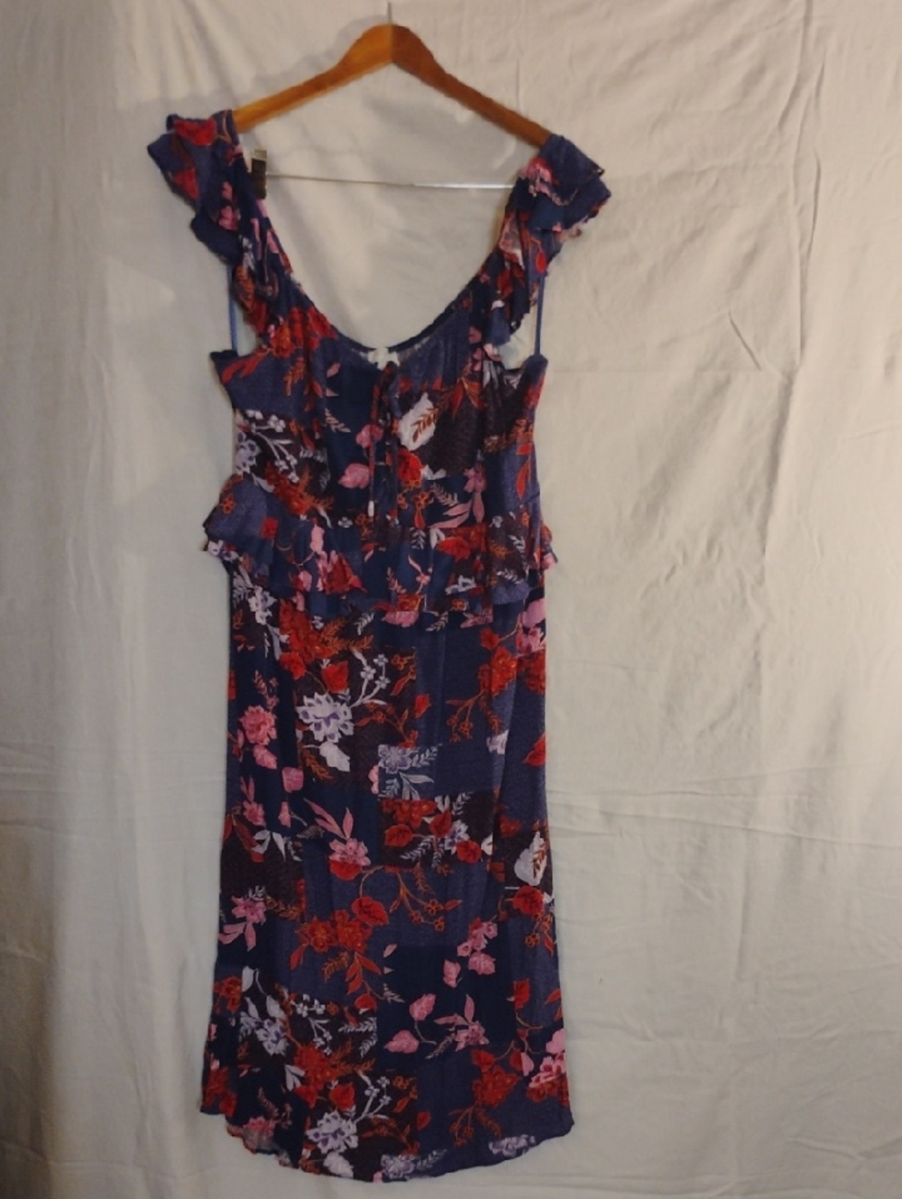 Floral Ruffle Midi Dress in Navy Blue
